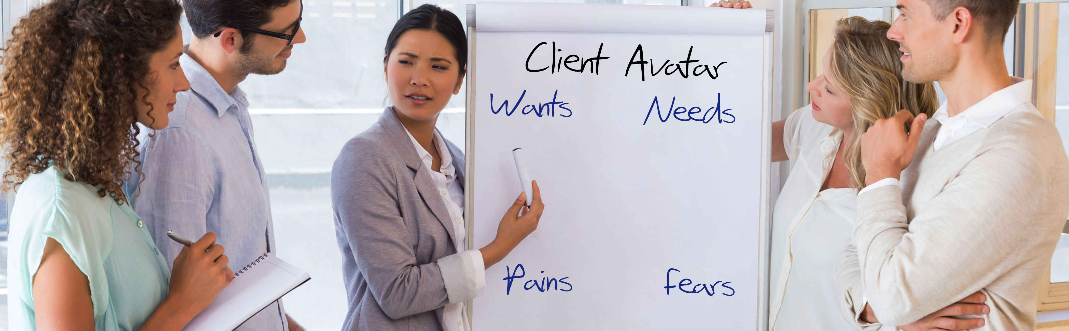 Team creating a Client Avatar at the flipchart.