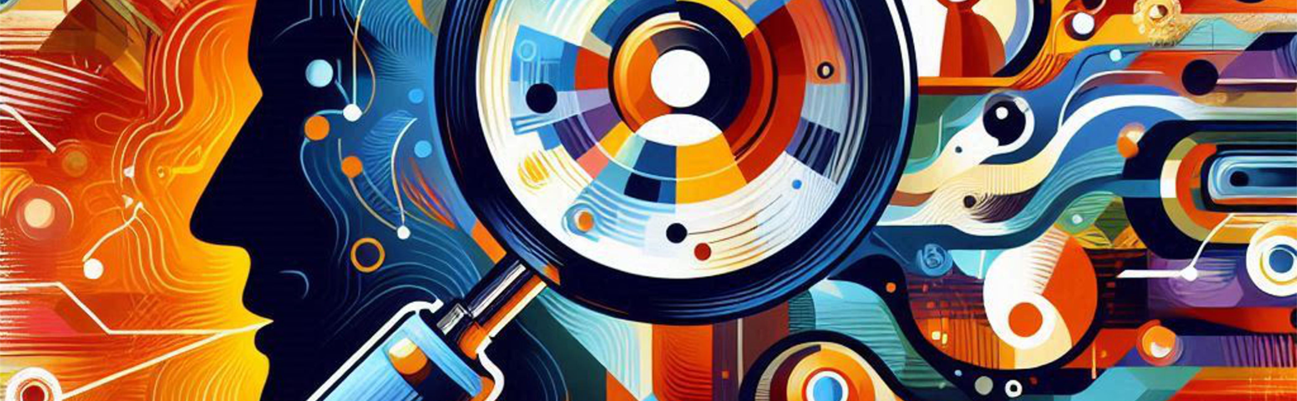 A modern abstract showing the idea of prospecting using a magnifying glass looking at a head.