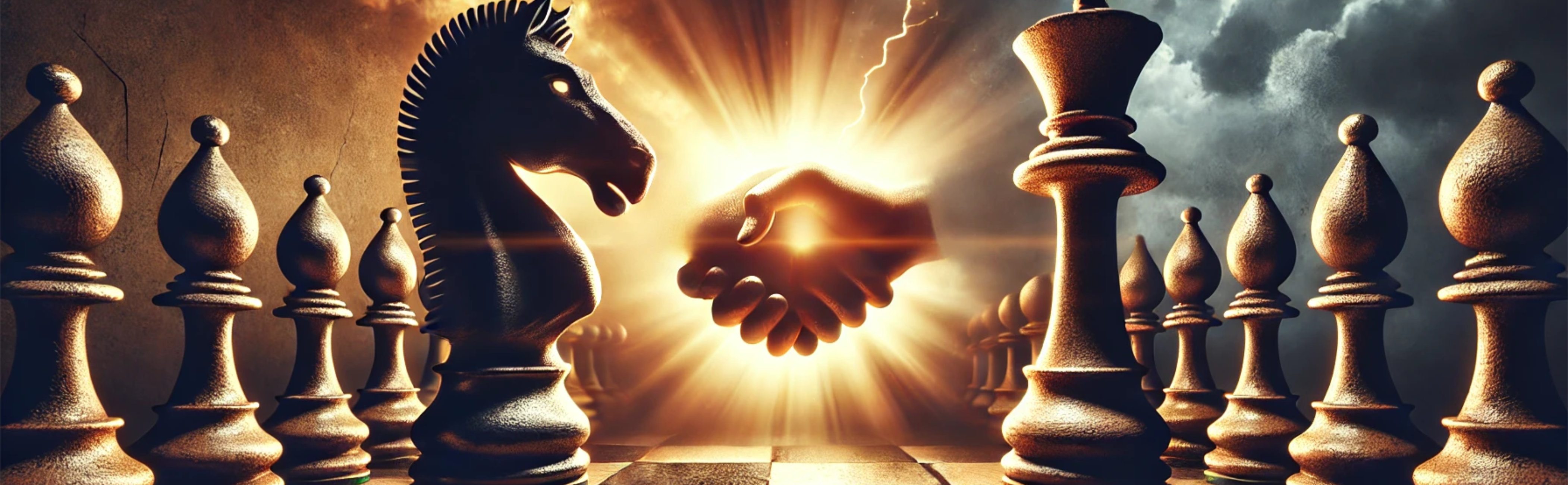 A conceptual image illustrating the conflict between sales and marketing. Imagine two towering chess pieces facing off—one representing sales, the other marketing.