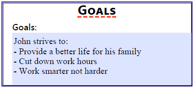 Goals section of the worksheet.