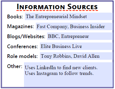 Info sources section of the client avatar worksheet.
