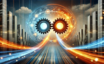 A conceptual image of sales and marketing coming to gether to form a well oiled machine.