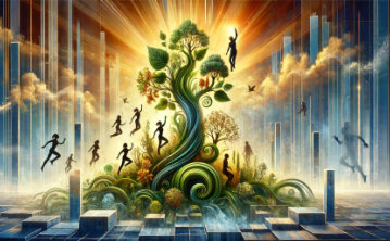 A visually striking conceptual image representing empowered employees as the foundation of business success. The image features humans reaching their potential while growing a business.