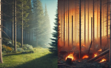A visually striking conceptual image representing the metaphorical contrast between untouched natural beauty and a damaged environment, focusing on the emotional and conceptual impact of good vs bad marketing.